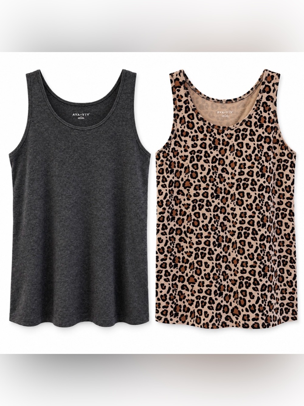 Ava & Viv Dark Gray Tank + Leopard Print Tank 2-Pack